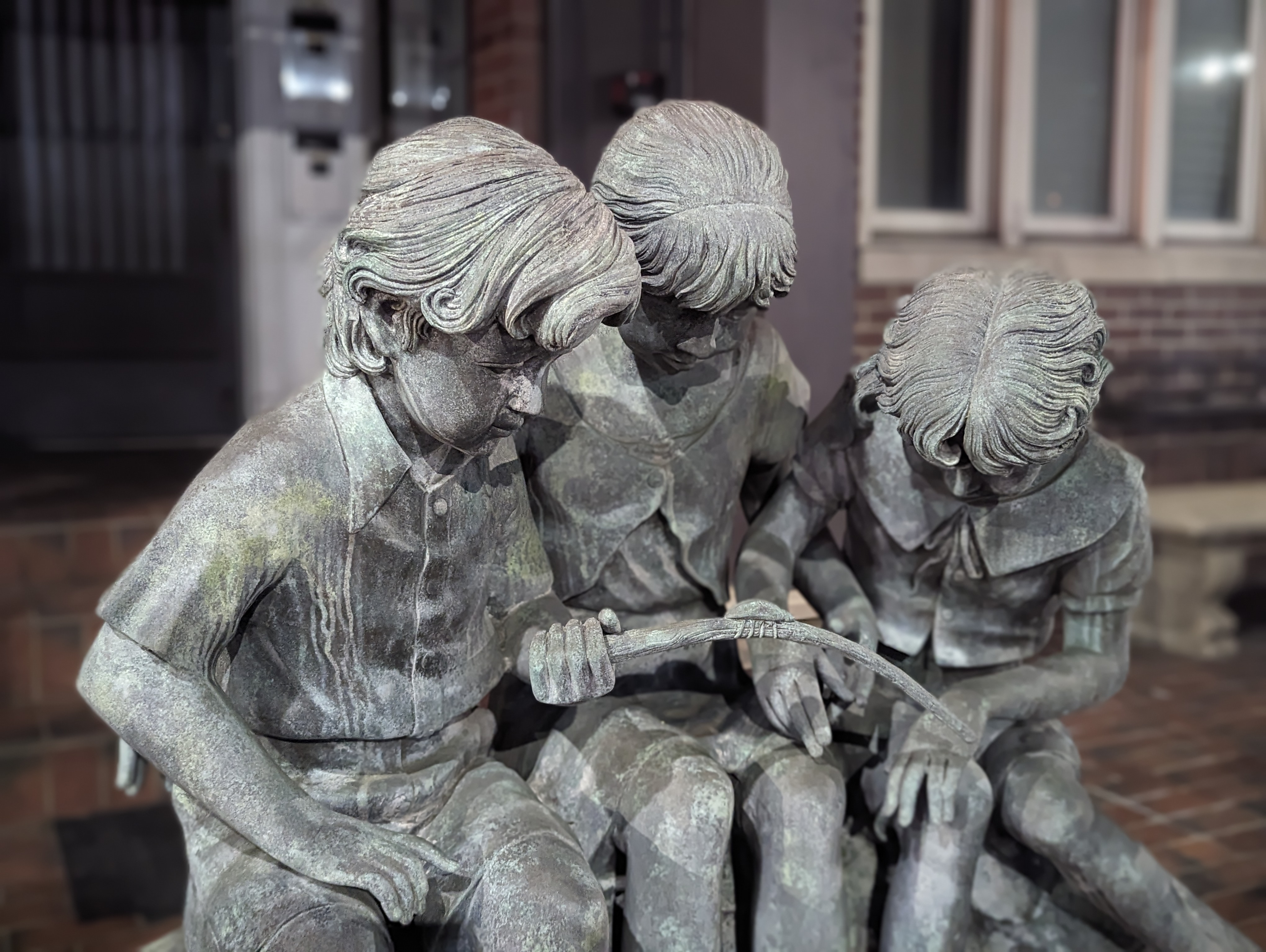 Granite Statue of 3 Children Fishing