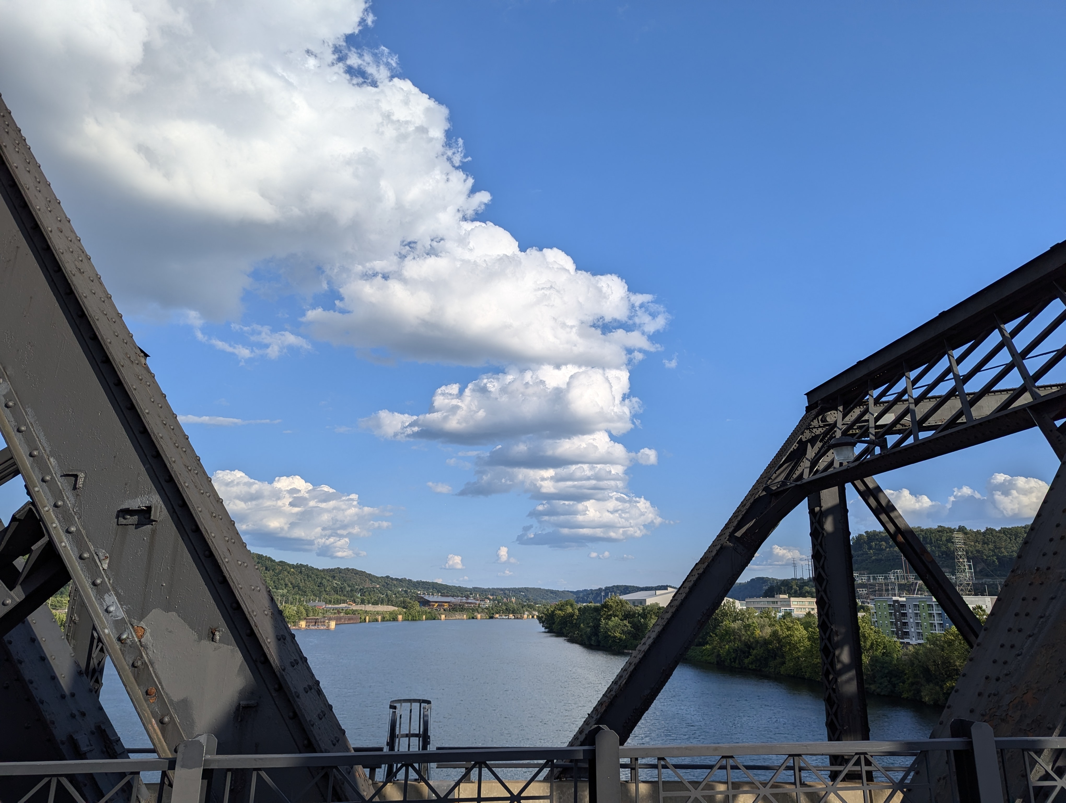 A picture of clouds over the Monongahela river from the Hot Metal Bridge