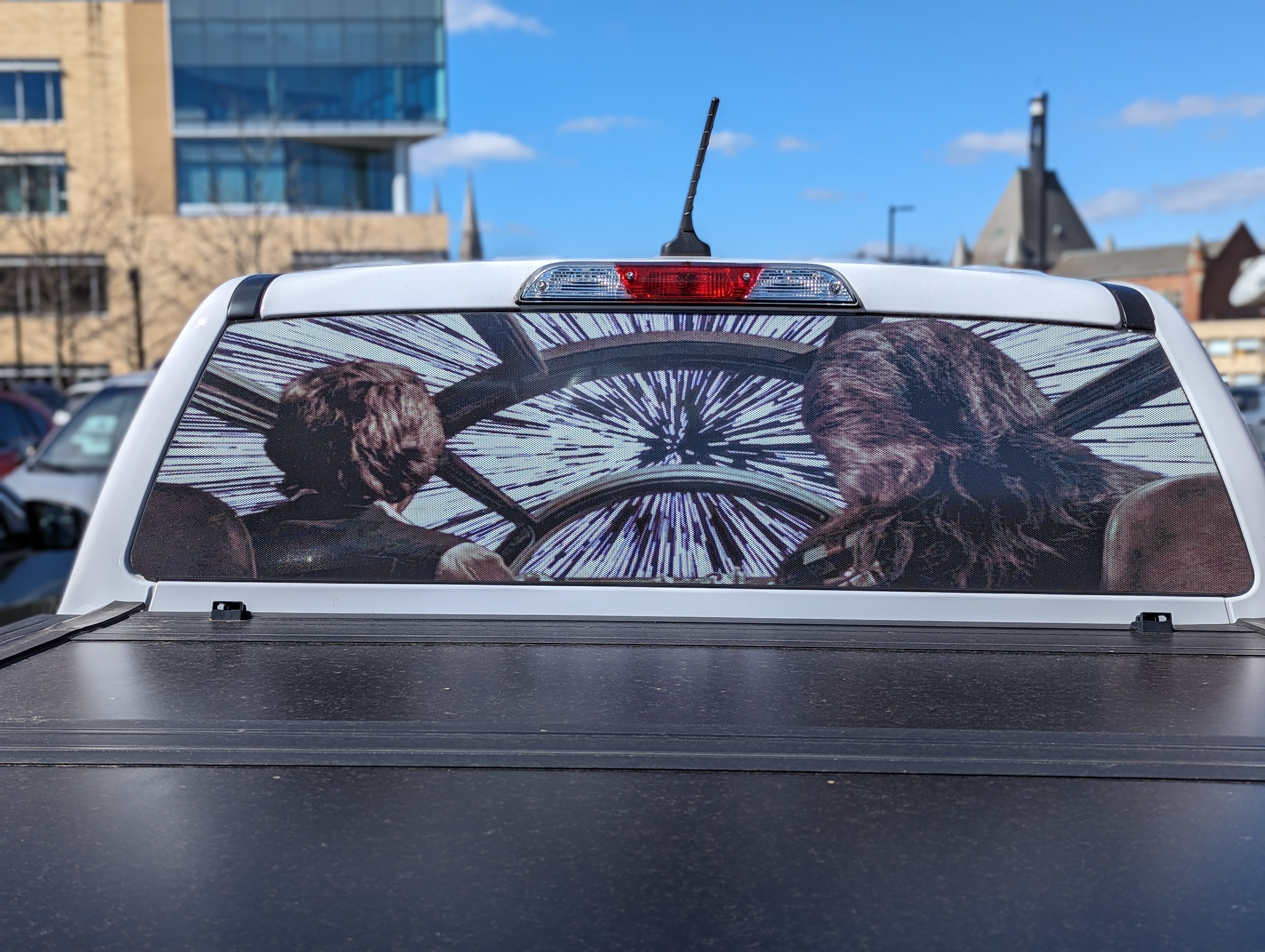 Back of a pickup, Han Solo and Chewbacca