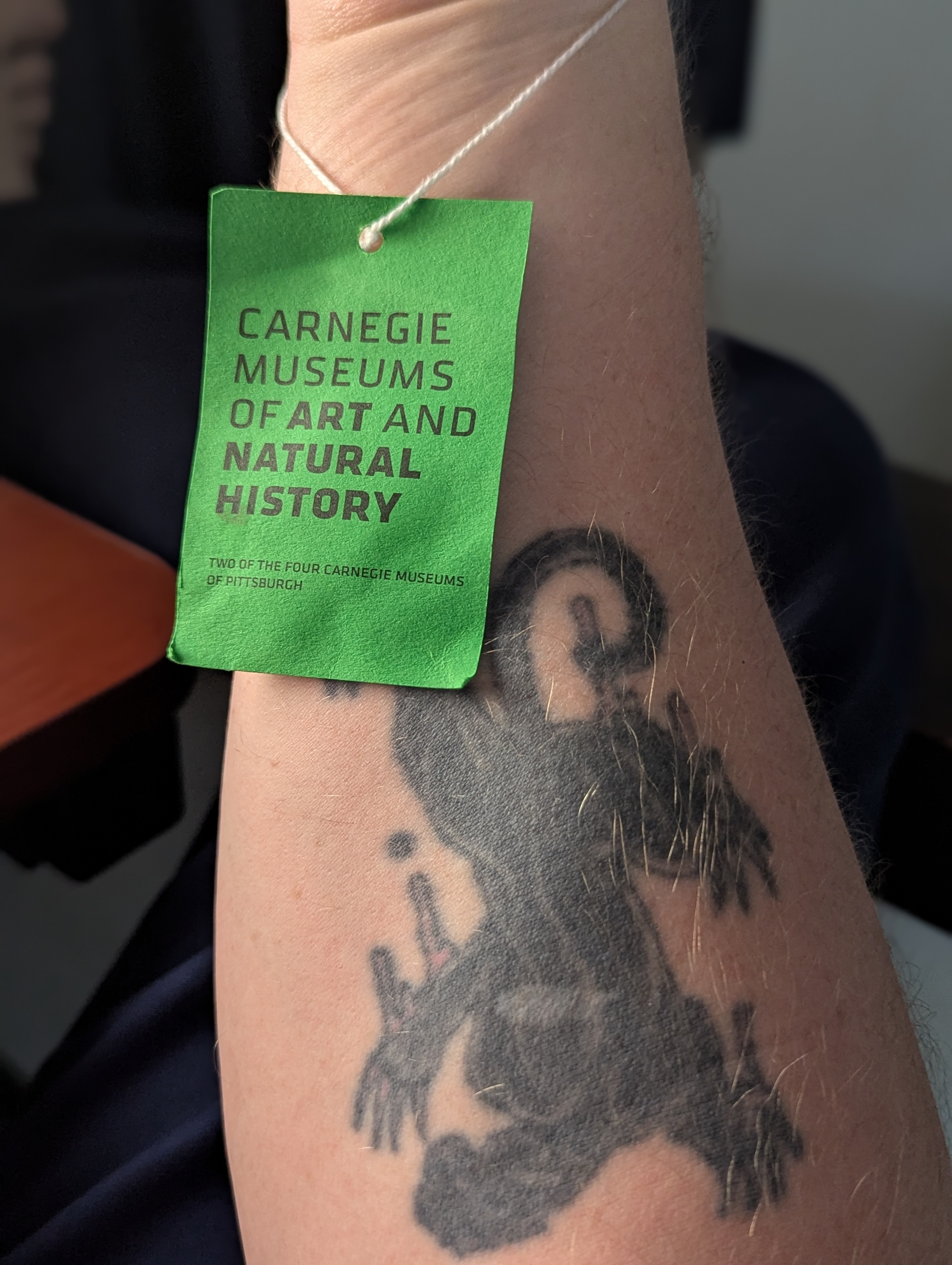 A picture of my ticket to the Carnegie Museum with people that made me happy